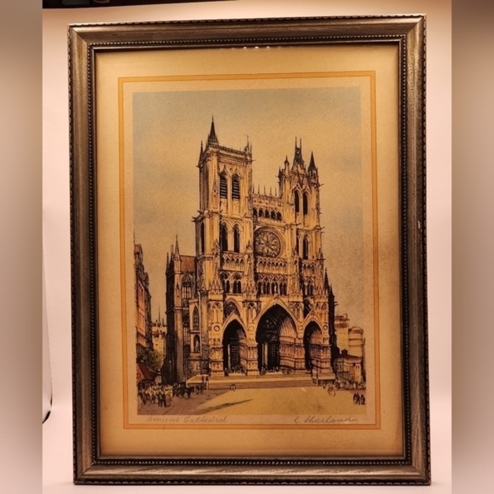 Framed Print‎ Of Amiens Cathedral France Edward Sharland Signed
